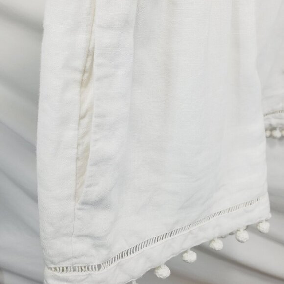 Club Monaco White Pom Trim Linen Elastic Waist Short Woven Pockets 00 (A-4) - Picture 7 of 10